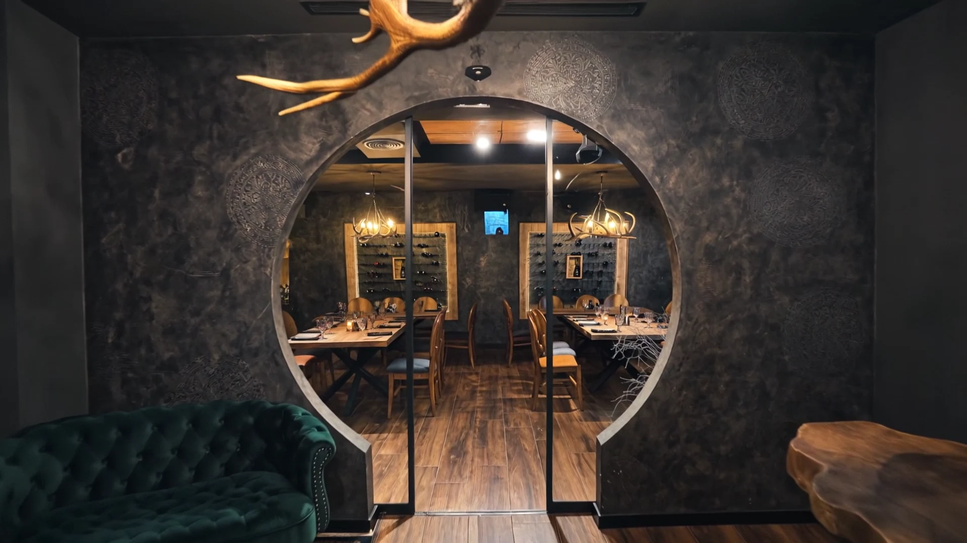 The reserve wine wall in the dining room