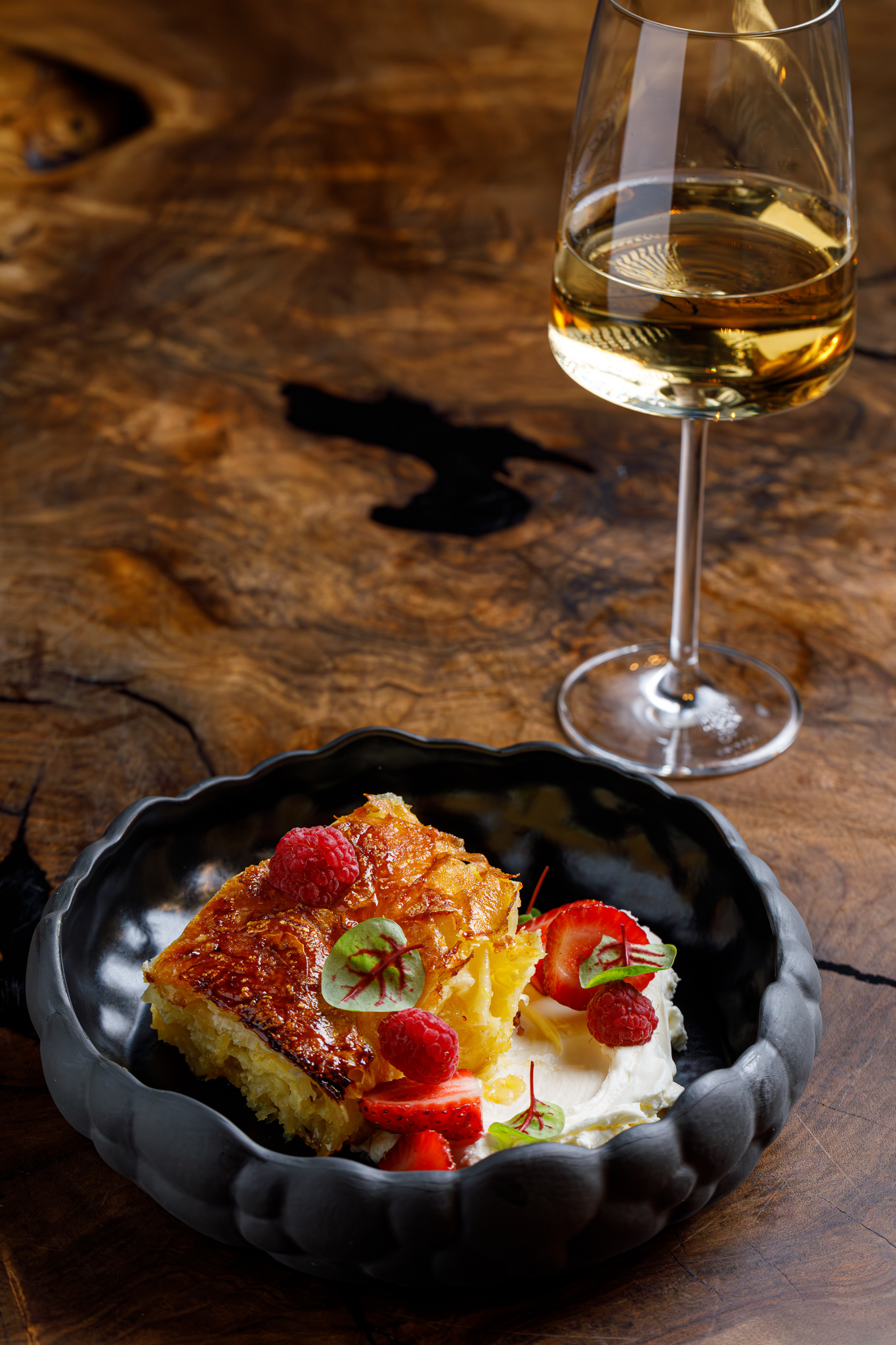 Berry baklava dessert paired with dessert wine